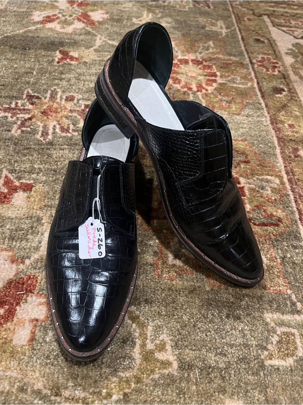 Women's Black Croc-Embossed Leather Slip-On Dress Shoe Cut-Out Sides Male Inspo
